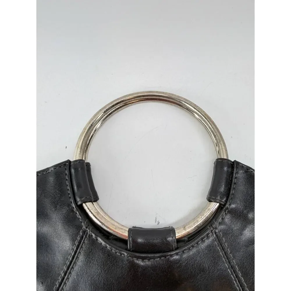 Giannini Black Ring Handle Clutch Purse Faux Leather Evening Handbag